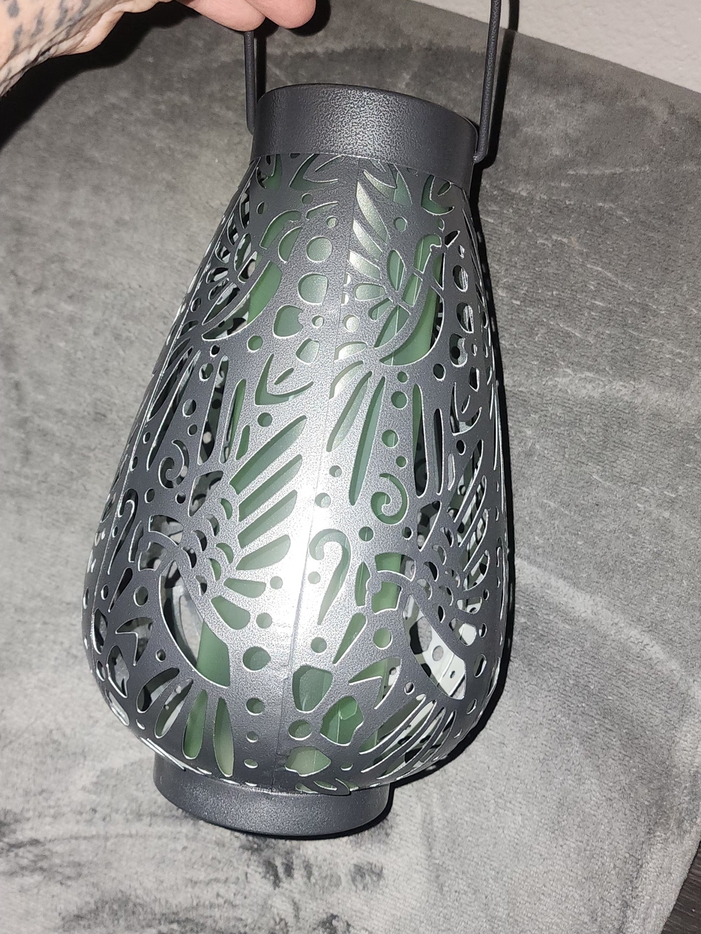 Decorative Grey Cutout Lantern with Green Insert - Pets Reptile